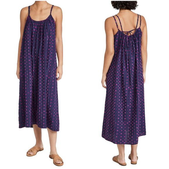 XiRENA Rhode Dress XS moonset navy blue purple polka dot midi sundress tank - Picture 1 of 11